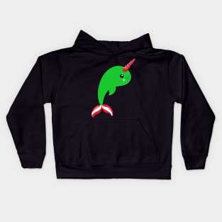 Red and Green Narwhal Kids Hoodie